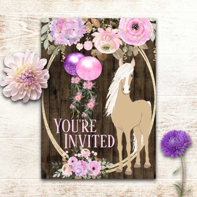 Pretty Horse and Flowers on Barnwood Birthday Invitation (Creator Uploaded)