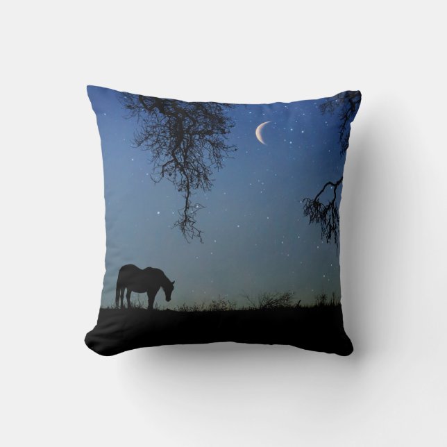 Pretty Horse and Moon Throw Pillow (Front)