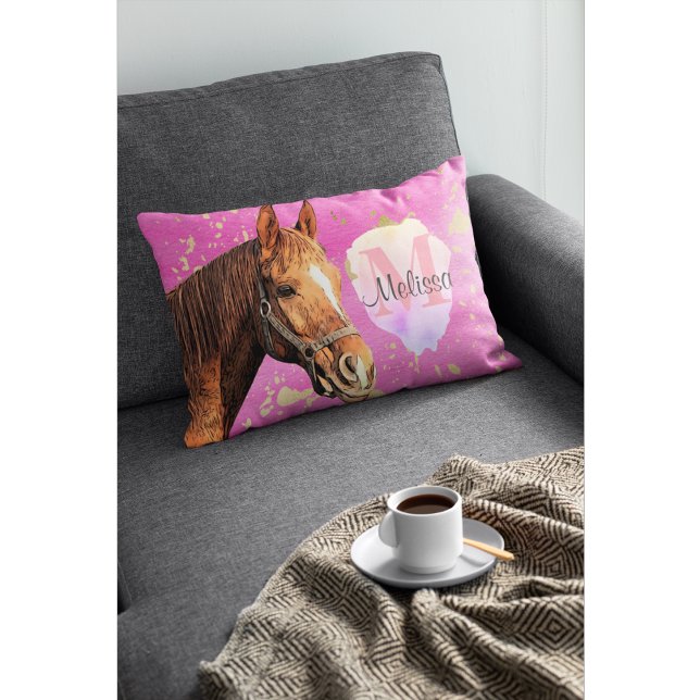 Pretty Horse Animal Equestrian Pink Monogram Decorative Cushion (Creator Uploaded)
