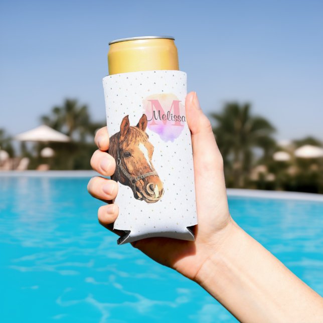 Pretty Horse Animal Equestrian Stables Monogram  Seltzer Can Cooler (In Situ Pool)