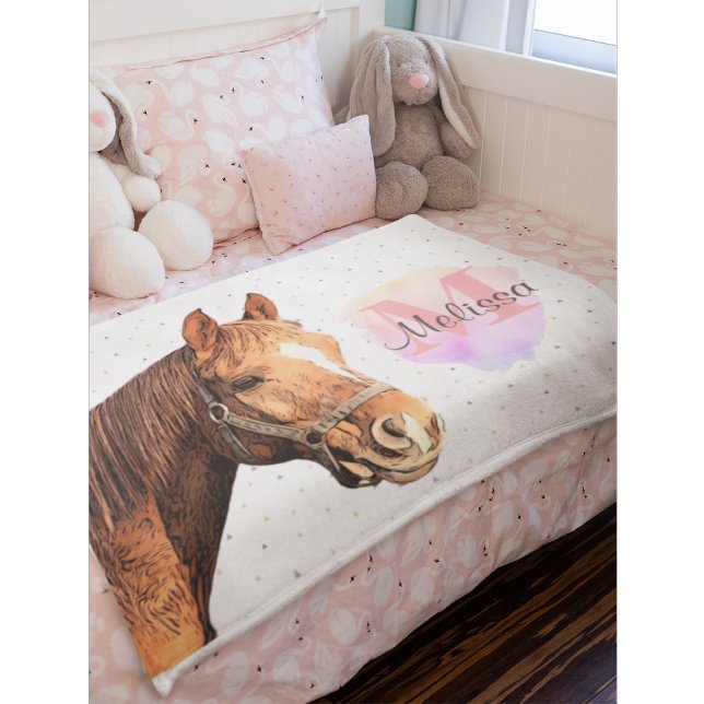 Pretty Horse Animal Equestrian Stables Monogram Sherpa Blanket (Creator Uploaded)