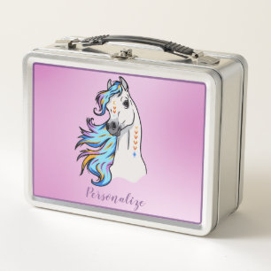 Pretty Horse Illustration Pastel Mane Personalised Metal Lunch Box