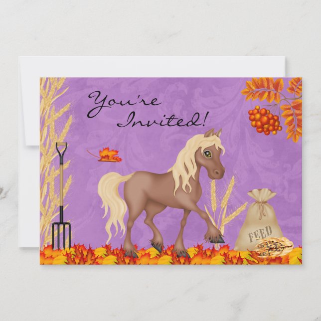 Pretty Horse in Autumn Leaves Birthday Invitation (Front)