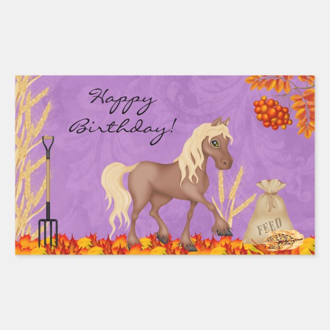 Pretty Horse in Autumn Leaves Birthday Sticker (Front)