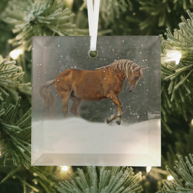 Pretty Horse in Snow Christmas Glass Tree Decoration (Insitu)