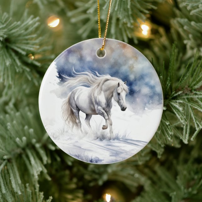 Pretty Horse in the Snow Christmas Ceramic Ornament (Tree)