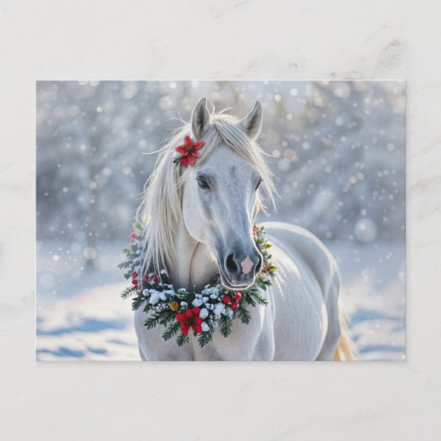 Pretty Horse in the Snow Seasons Greetings Holiday Postcard (Front)