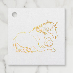 Pretty HORSE Lying Down, Line Drawing Favour Tags