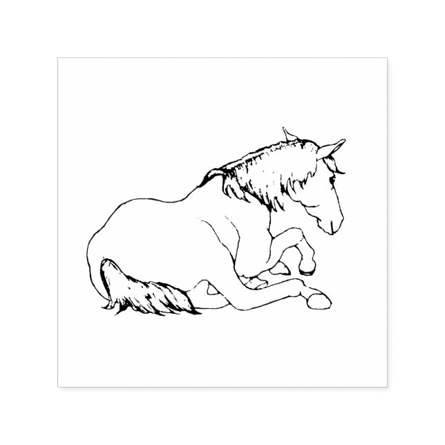 Pretty HORSE Lying Down, Line Drawing Self-inking Stamp (Design)