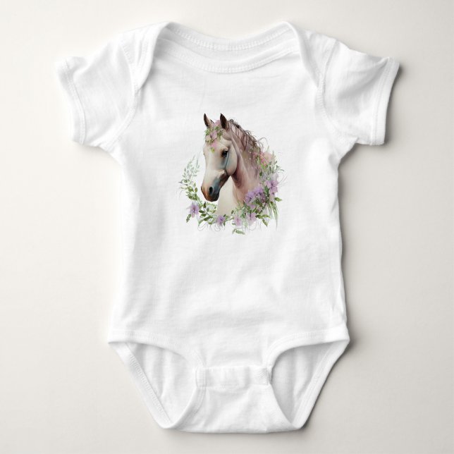 Pretty Horse with Flower Wreath  Baby Bodysuit (Front)