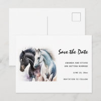 Pretty Horses Painted in Watercolor Save the Date