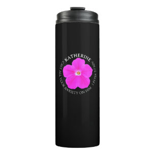 Pretty Hot Pink and Black Flower Bible Verse Name Thermal Tumbler