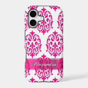Pretty hot pink and white personalised damask