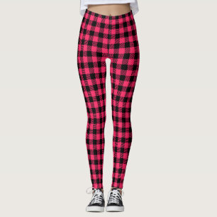 Pretty Hot Pink Buffalo Plaid Pattern Leggings