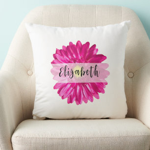 Pretty Hot Pink Daisy Custom Name Cushion