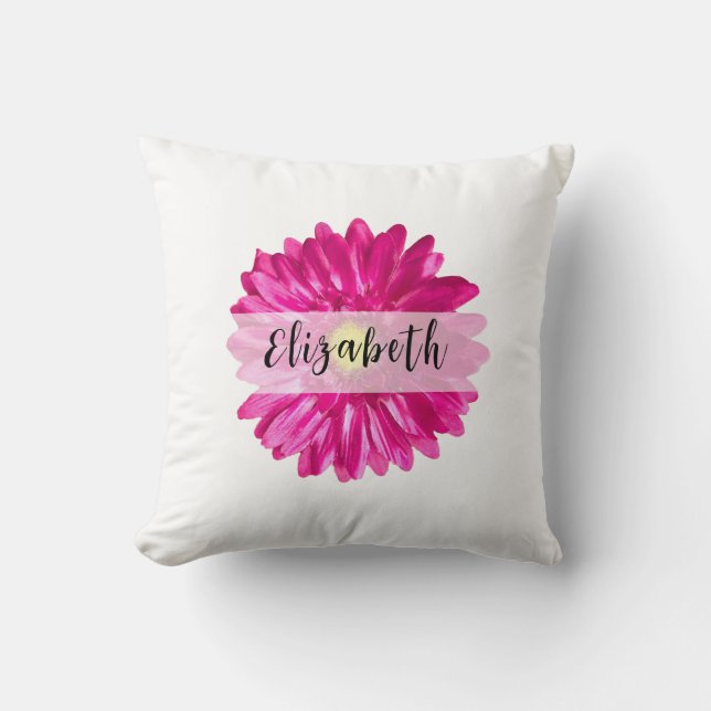 Pretty Hot Pink Daisy Custom Name  Cushion (Front)