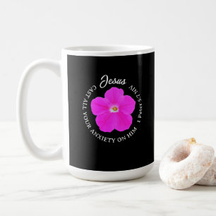 Pretty Hot Pink Flower Jesus Christ Faith Black Coffee Mug