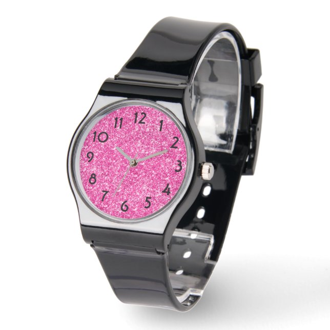 Pretty Hot Pink Luxury Glitter Watch (Angle)