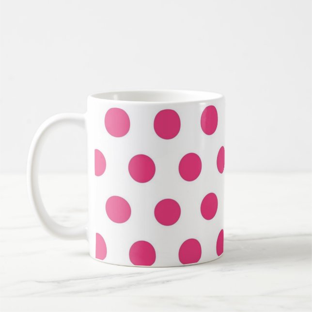 Pretty Hot Pink Polka Dots Pattern Coffee Mug (Left)