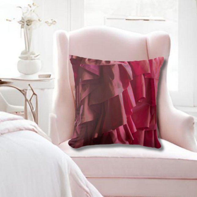 Pretty Hot Pink Silk Ruffles Pattern Modern Cushion (Glam up your bedroom or feminine space with this hot pink ruffles pattern modern throw pillow!)