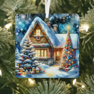 Pretty House Decorated in Festive Christmas Décor Metal Tree Decoration