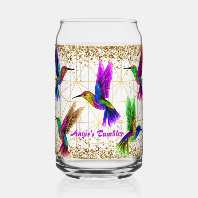 Pretty Humming Bird Personalised Tumbler Wrap Can Glass (Front)