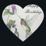 Pretty Hummingbird Happy Birthday Watercolor Heart Sticker<br><div class="desc">Celebrate a special woman's birthday with a lovely hummingbird heart sticker to add to your gift or party. The lovely feminine design was created from my original watercolour painting of the little bird and flower in a garden. Pastel pink, cream and teal green shades show charming details in a botanical...</div>