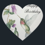 Pretty Hummingbird Happy Birthday Watercolor Heart Sticker<br><div class="desc">Celebrate a special woman's birthday with a lovely hummingbird heart sticker to add to your gift or party. The lovely feminine design was created from my original watercolour painting of the little bird and flower in a garden. Pastel pink, cream and teal green shades show charming details in a botanical...</div>
