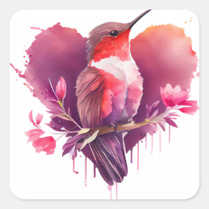 Pretty Hummingbird  Valentine   Square Sticker