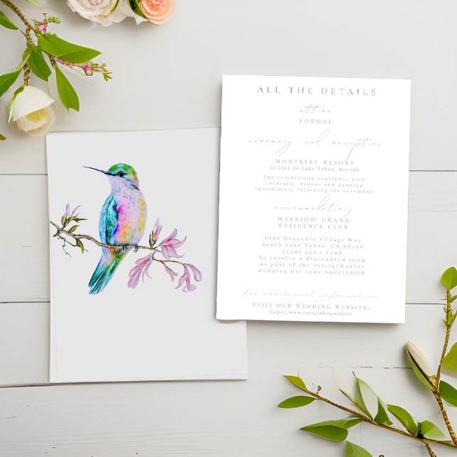 Pretty Hummingbird Wedding Details Enclosure Cards (Creator Uploaded)