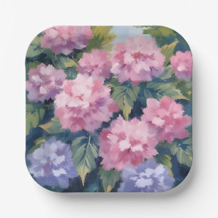 Pretty Hydrangea Blooms Floral Watercolor Paper Plate