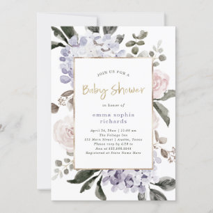 Pretty Hydrangea Flowers and Gold   Baby Shower Invitation