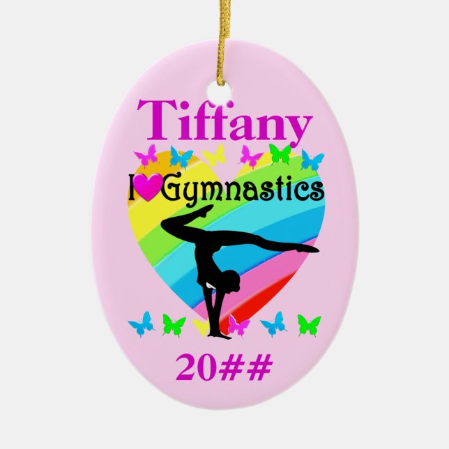 PRETTY I LOVE GYMNASTICS PERSONALIZED ORNAMENT (Front)