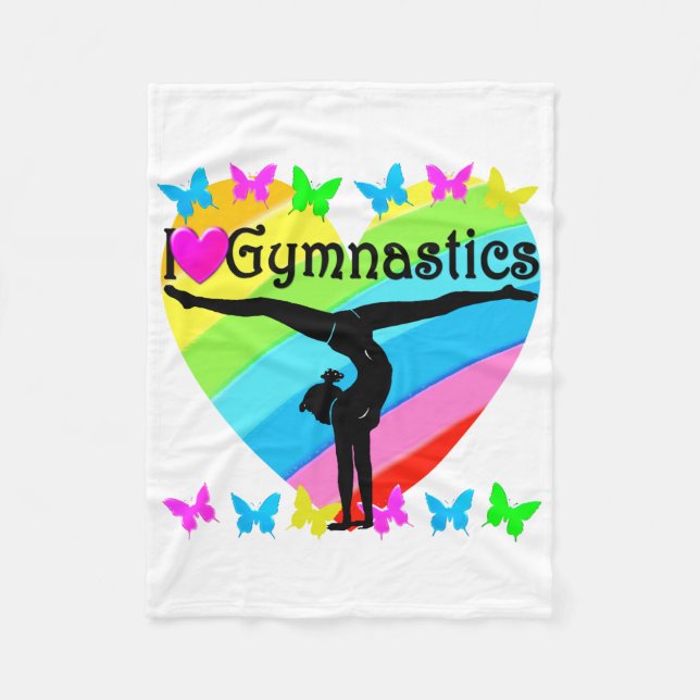 PRETTY I LOVE GYMNASTICS RAINBOW DESIGN FLEECE BLANKET (Front)