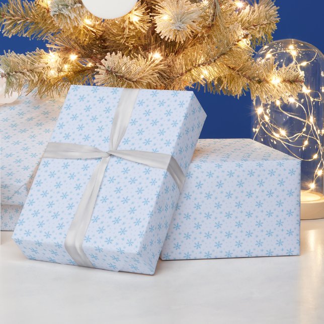 Pretty Ice Blue Snowflakes Light Blue Christmas Wrapping Paper (Holidays)