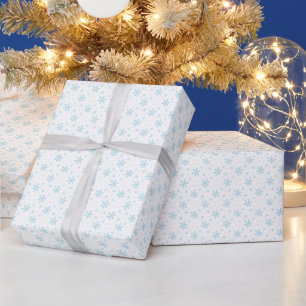 Pretty Ice Blue Snowflakes White Christmas Wrapping Paper
