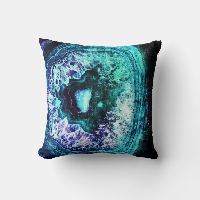 Pretty Icy Turquoise and Purple Geode Crystal Cushion (Front)