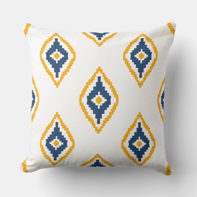 Pretty Ikat pattern design Blue and yellow  Cushion (Front)