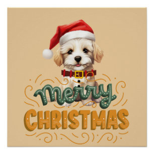 Pretty illustration funny Christmas dog Cool text  Poster