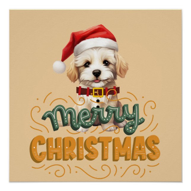 Pretty illustration funny Christmas dog Cool text  Poster (Front)
