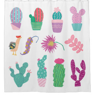 Pretty illustrations cactus Pattern pink green Shower Curtain