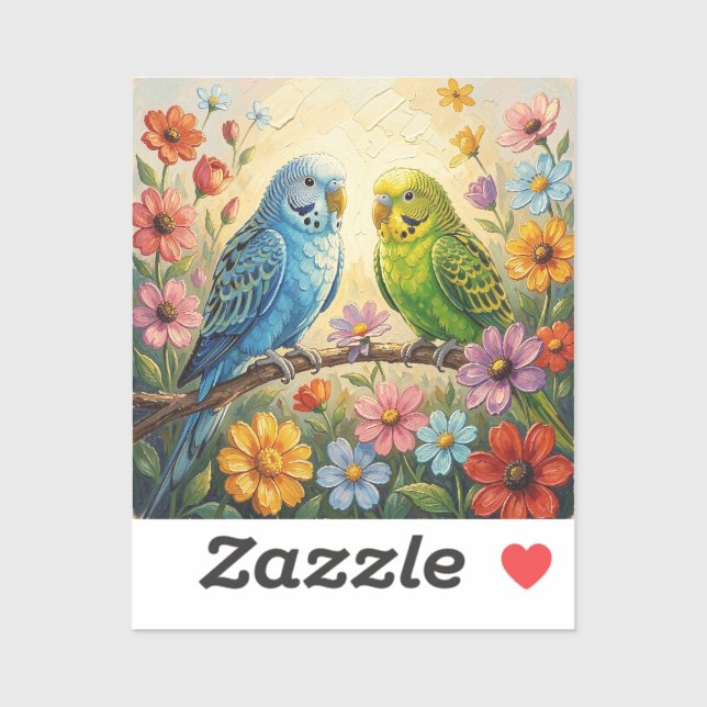 Pretty Impasto Blue and Green Parakeets   (Sheet)