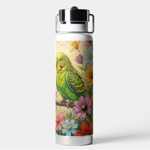 Pretty Impasto Blue and Green Parakeets Water Bottle