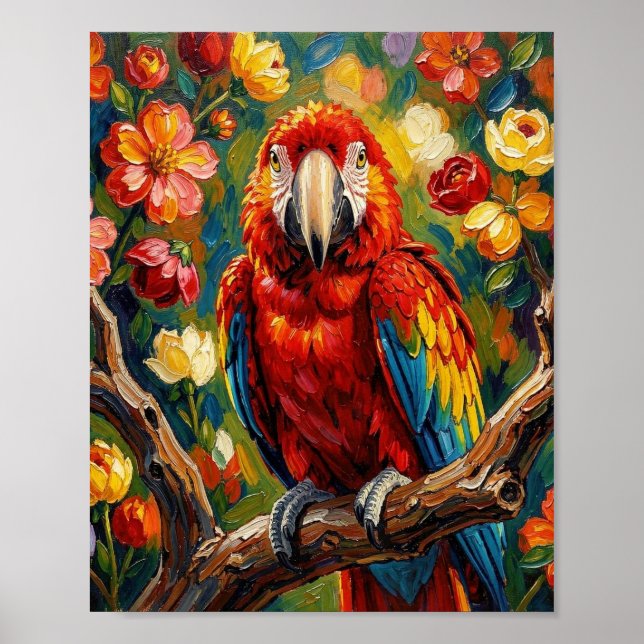 Pretty Impasto Macaw Parrot | Bird Art Poster (Front)