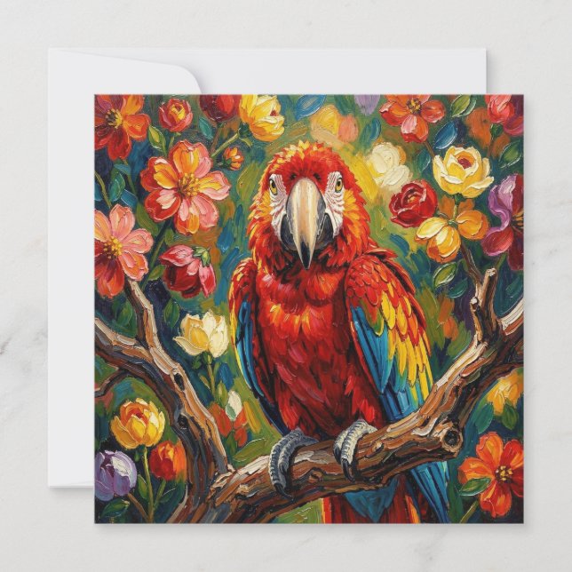 Pretty Impasto Macaw Parrot | Blank Card (Front)