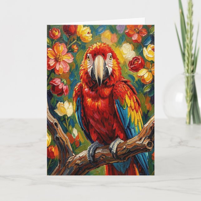 Pretty Impasto Macaw Parrot | Blank Card (Front)