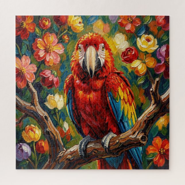 Pretty Impasto Macaw Parrot | Blank Jigsaw Puzzle (Vertical)
