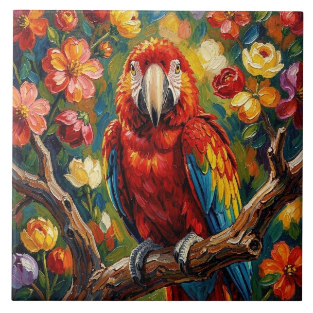 Pretty Impasto Macaw Parrot  Ceramic Tile (Front)