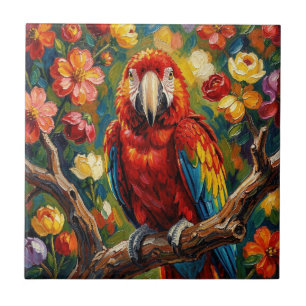 Pretty Impasto Macaw Parrot  Ceramic Tile