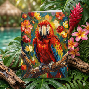 Pretty Impasto Macaw Parrot   Happy Birthday Card